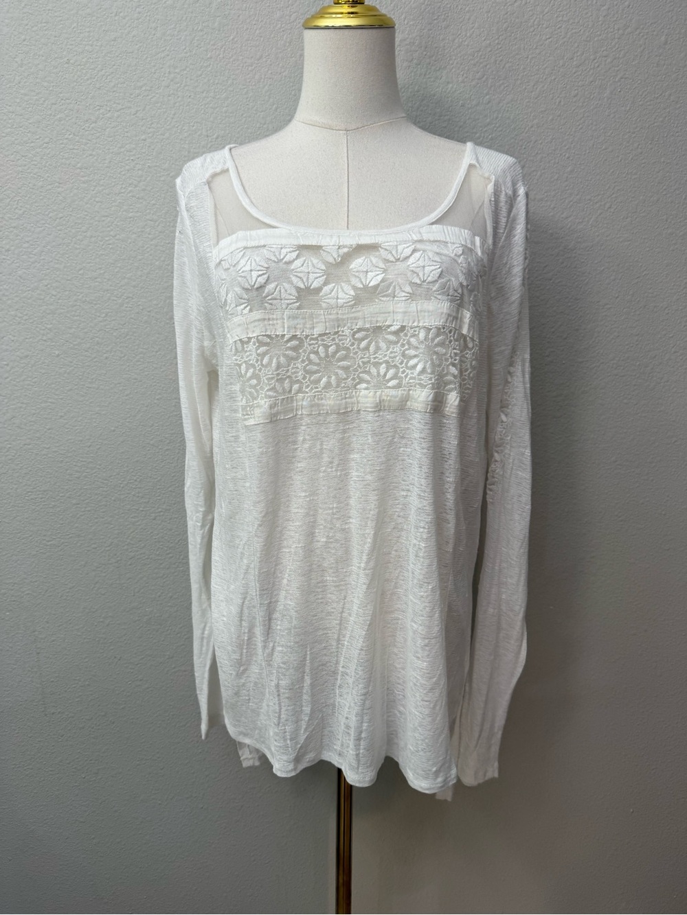 Free People New Romantics White Long-Sleeve Embroidered Top Sz S